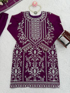 Prazu Fashion Purple Georgette Thread Sequence Sharara Suit - Distacart