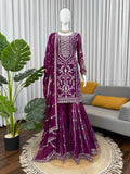 Prazu Fashion Purple Georgette Thread Sequence Sharara Suit - Distacart