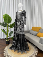 Prazu Fashion Black Georgette Thread Sequence Sharara Suit - Distacart