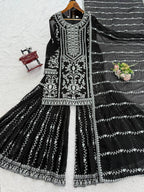 Prazu Fashion Black Georgette Thread Sequence Sharara Suit - Distacart