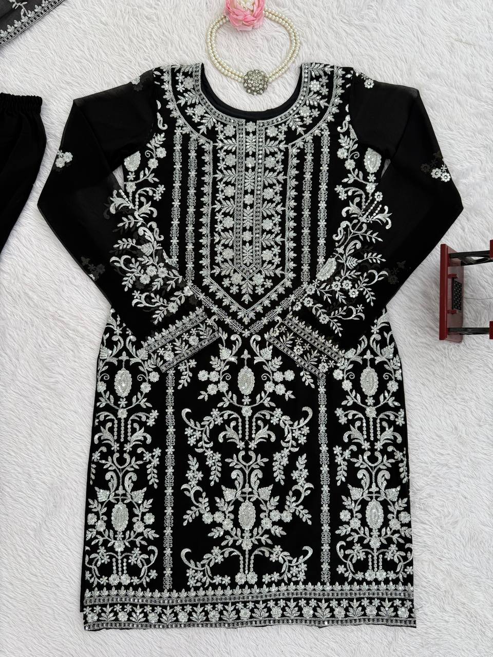 Prazu Fashion Black Georgette Thread Sequence Sharara Suit - Distacart