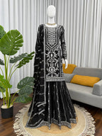Prazu Fashion Black Georgette Thread Sequence Sharara Suit - Distacart