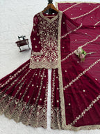 Prazu Fashion Wine Georgette Thread Sequence Sharara Suit - Distacart