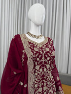 Prazu Fashion Wine Georgette Thread Sequence Sharara Suit - Distacart