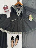 Prazu Fashion Black Cosmos Thread With Mirror Work Designer Palazzo Suit