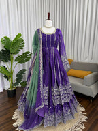Prazu Fashion Blue Georgette Sequins Lehenga Style Wedding Suit - Distacart