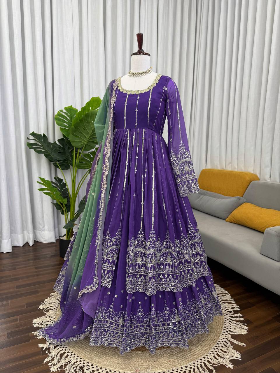 Prazu Fashion Blue Georgette Sequins Lehenga Style Wedding Suit - Distacart