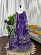Prazu Fashion Blue Georgette Sequins Lehenga Style Wedding Suit - Distacart