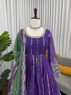 Prazu Fashion Blue Georgette Sequins Lehenga Style Wedding Suit - Distacart
