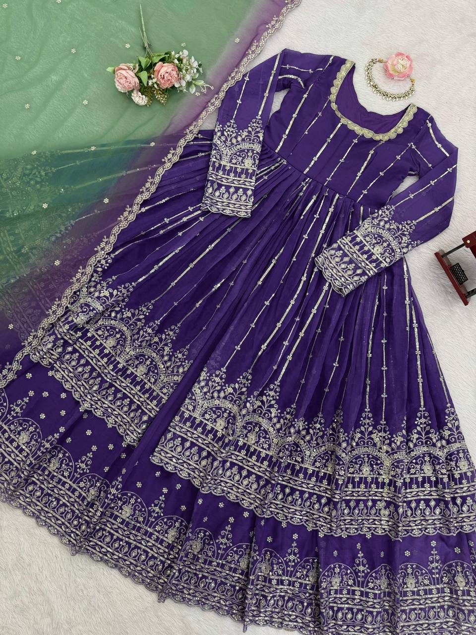 Prazu Fashion Blue Georgette Sequins Lehenga Style Wedding Suit - Distacart