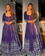 Prazu Fashion Blue Georgette Sequins Lehenga Style Wedding Suit - Distacart