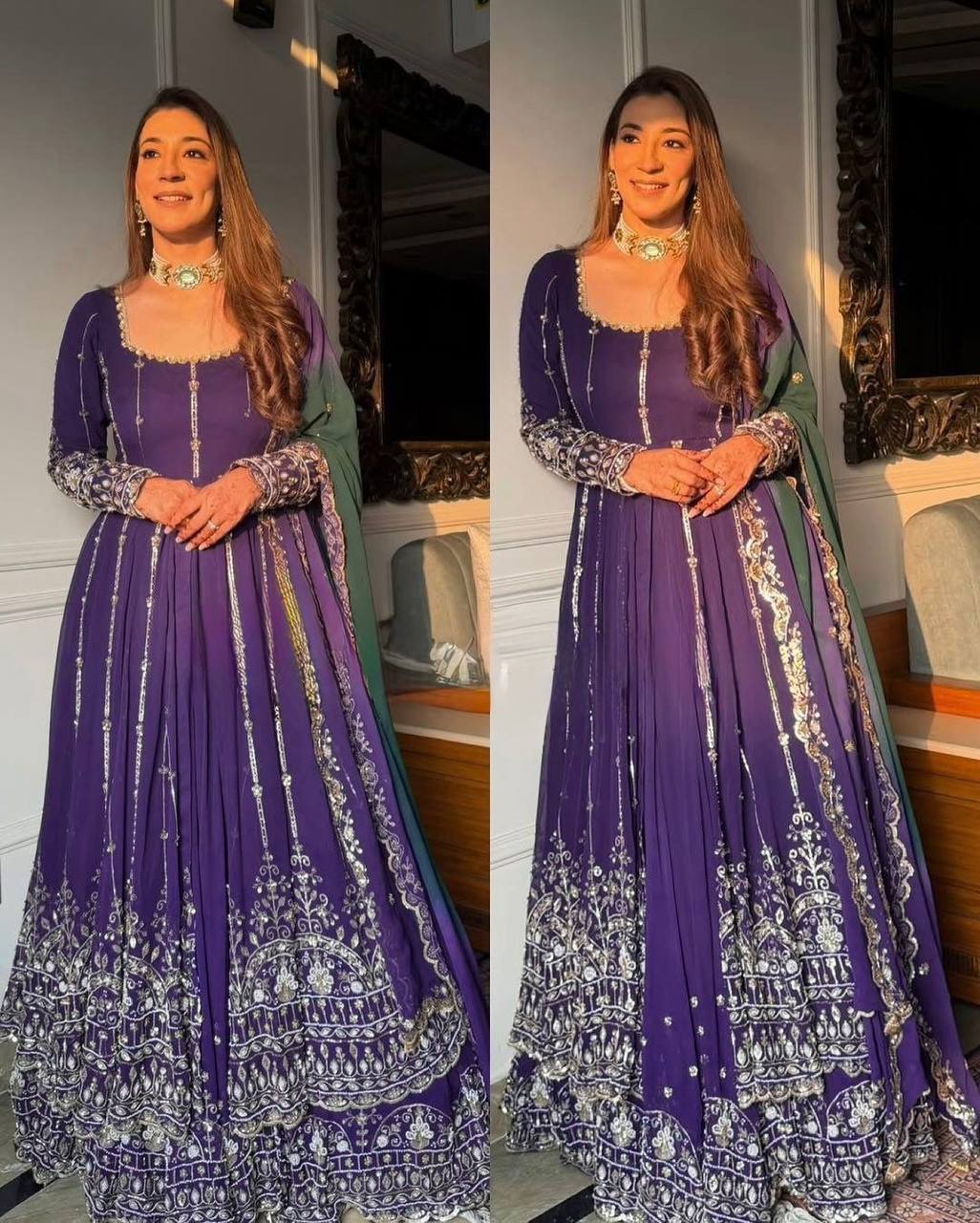 Prazu Fashion Blue Georgette Sequins Lehenga Style Wedding Suit - Distacart