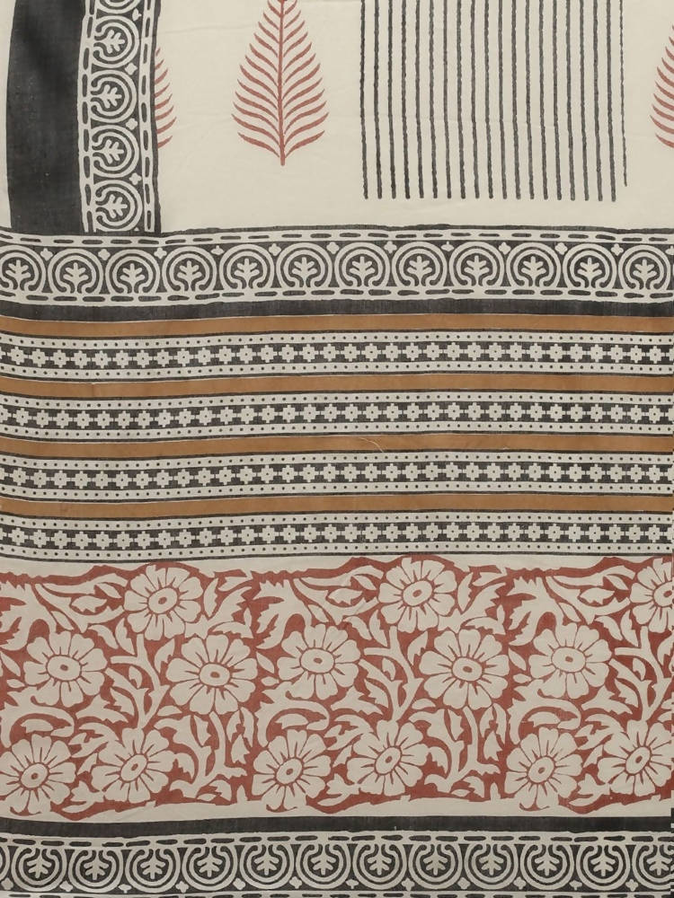 Yufta Women Beige And Rust Printed Kurta with Trouser & With Dupatta