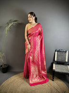 Joban Fashion Rani Pink Paisley & Floral Soft Satin Silk Banarasi Silk Saree - Distacart