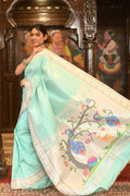 Very Much Indian Handloom Pure Silk Muniya Border Paithani - Electric Blue - Distacart