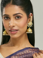 Nuyug 22K Gold-Plated Floral Jhumki Kundan Studded Kanauti Earrings - Distacart