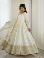 The52 Women's Gorgeous Chinon Silk Fabric Embroidery Work Flared Anarkali Pant and Dupatta Set - Distacart