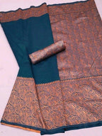 DEIANA'S Beautiful Designer Golden zari Soft Lichi Silk Saree - Teal