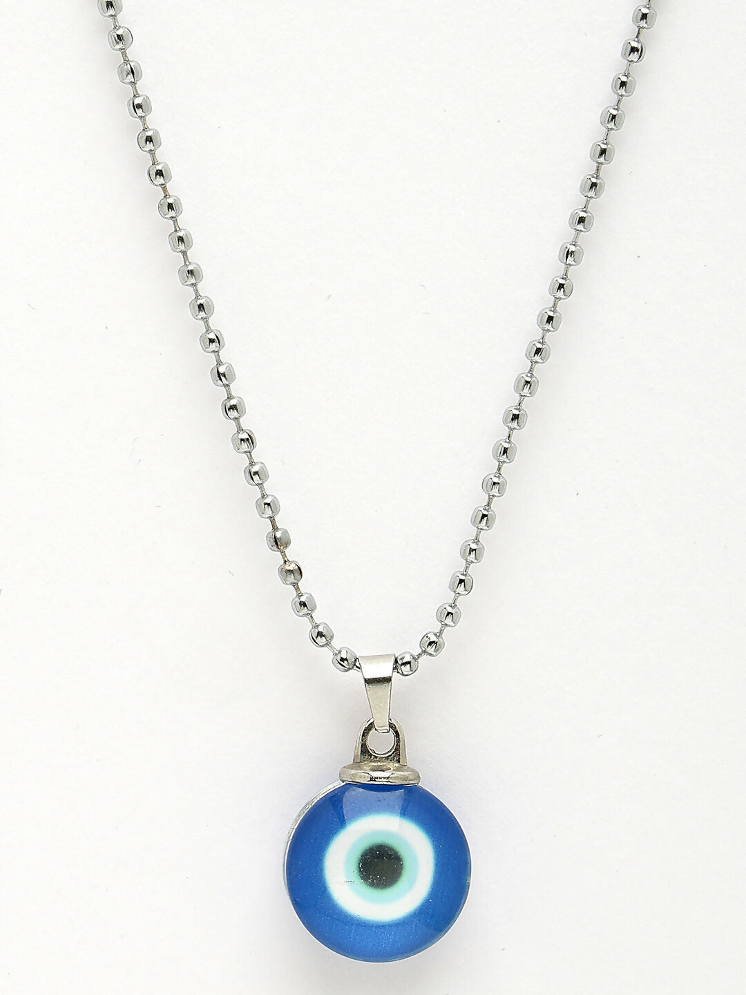 NVR Unisex Evil Eye Silver-Plated Stainless Steel Pendant with Chain