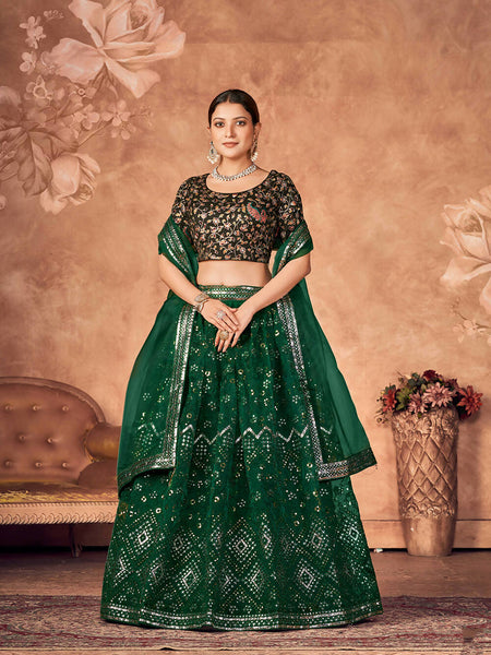 Wedding Designer Green Organzalehengha Choli - Anbazaar