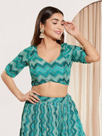 Joban Fashion Rama Green Chiffon Padded Blouse With Square Neck Elbow Sleeves - Distacart