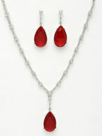 NVR Women's Silver-Plated Red Artificial Stones Studded Handcrafted Jewellery Set