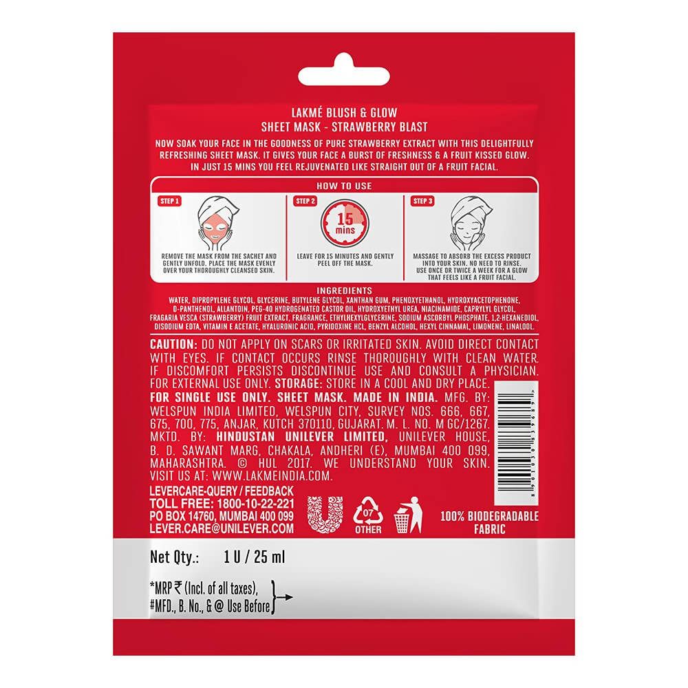Lakme Blush And Glow Strawberry Sheet Mask back image