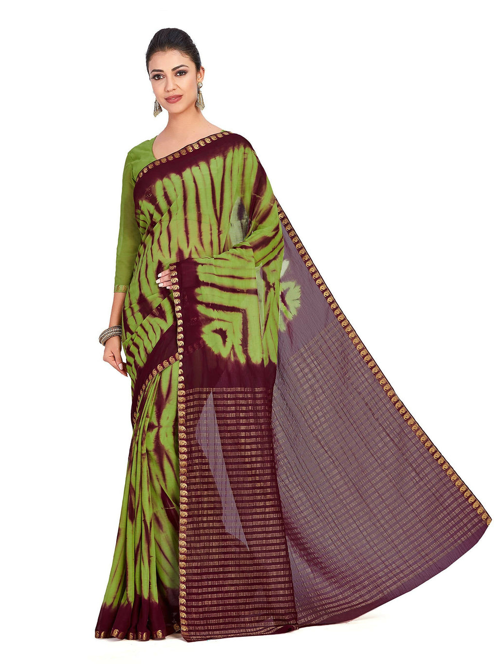 Mimosa Women's Green Chiffon Banarasi Silk Saree - Distacart