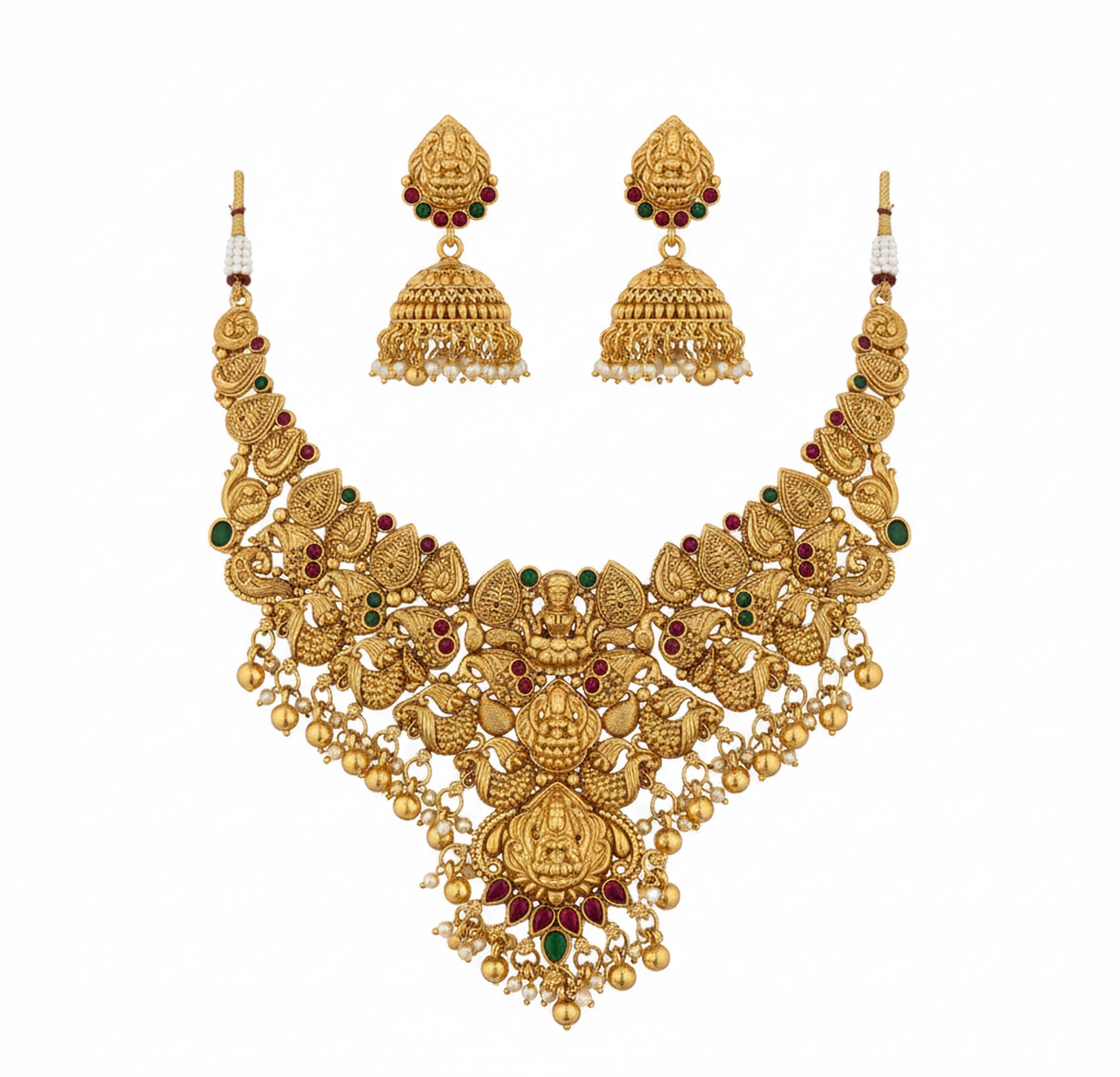Jewel City Traditional Handcrafted Gold-Plated Temple Necklace Set