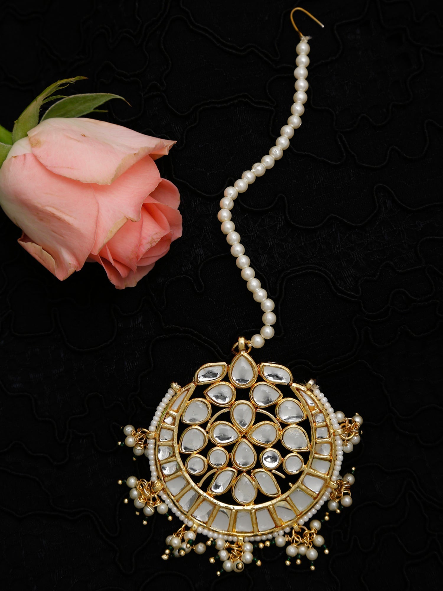 Gold Toned White Kundan Maang Tikka - Ruby Raang - Distacart