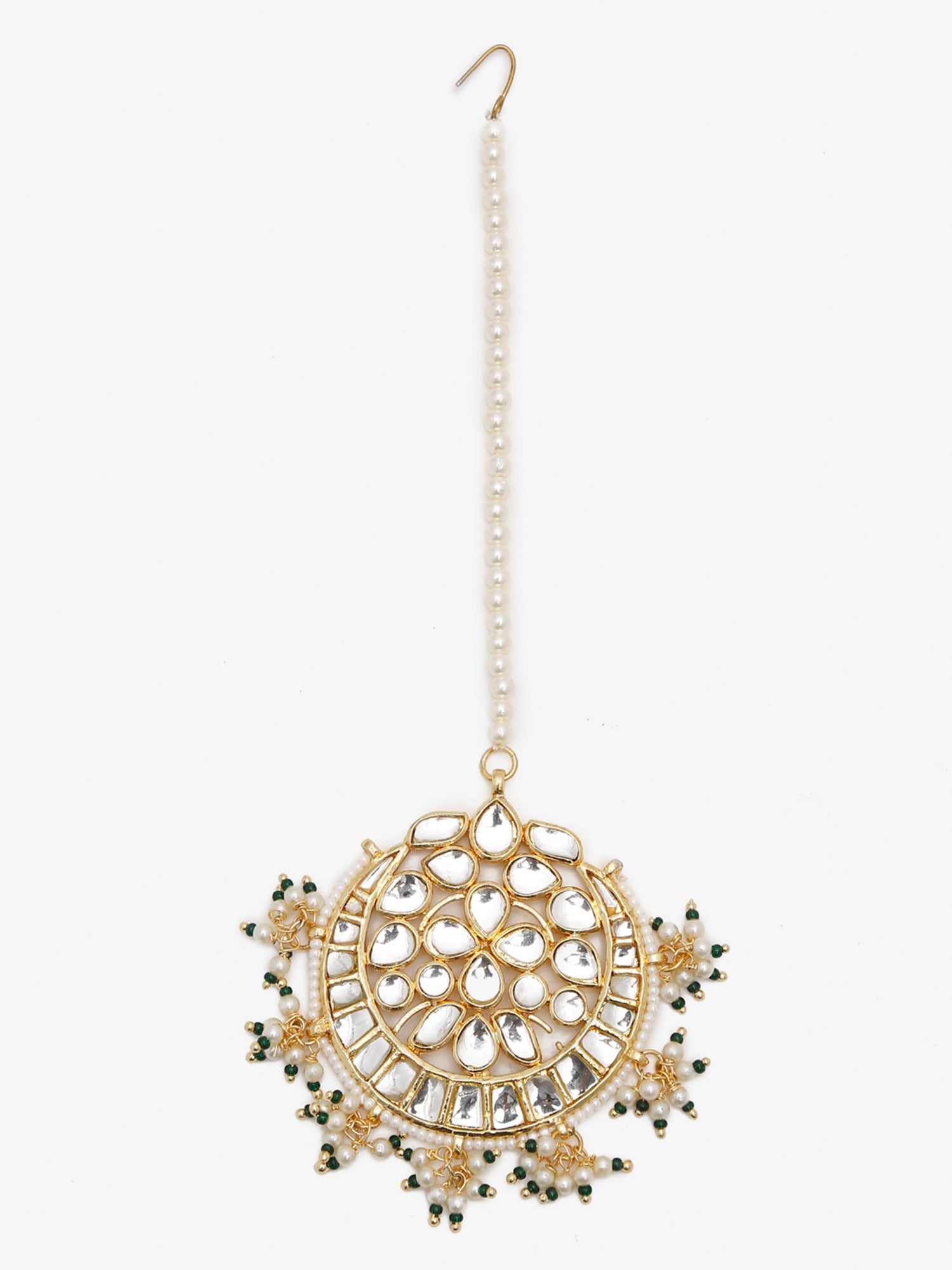 Gold Toned White Kundan Maang Tikka - Ruby Raang - Distacart