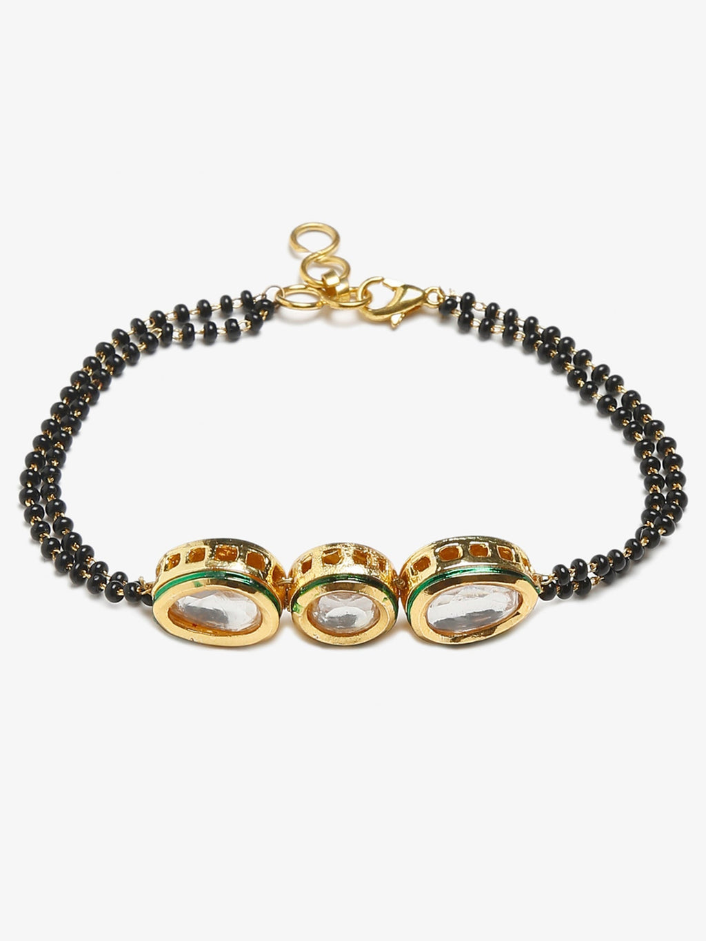 Women's Gold-Plated Black Beaded Kundan Mangalsutra Bracelet - Ruby Raang - Distacart