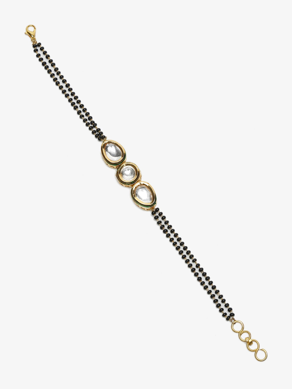 Women's Gold-Plated Black Beaded Kundan Mangalsutra Bracelet - Ruby Raang - Distacart