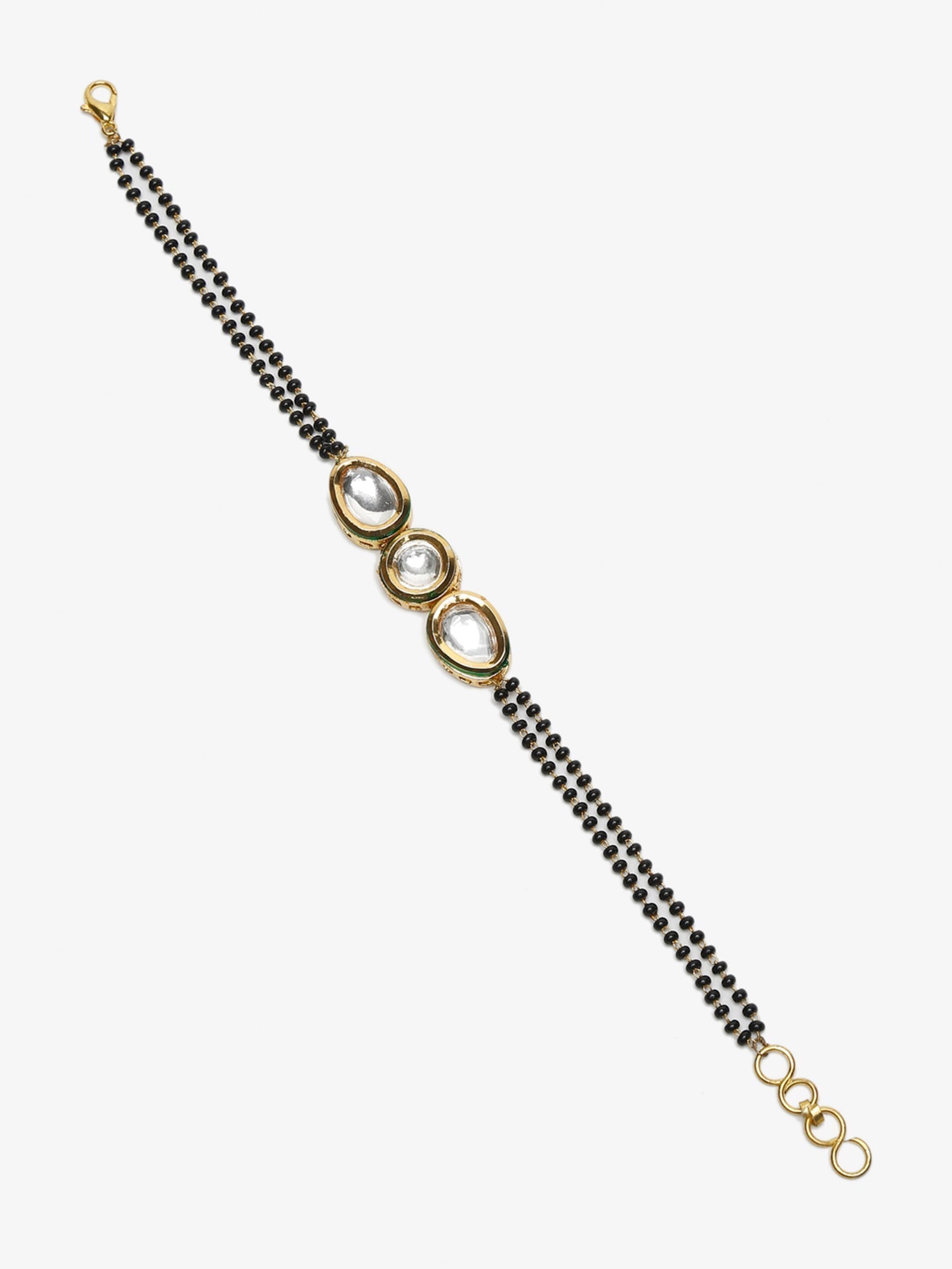 Women's Gold-Plated Black Beaded Kundan Mangalsutra Bracelet - Ruby Raang - Distacart