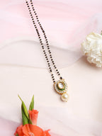 Gold-Plated Black Beaded White Kundan Studded Mangalsutra - Ruby Raang - Distacart