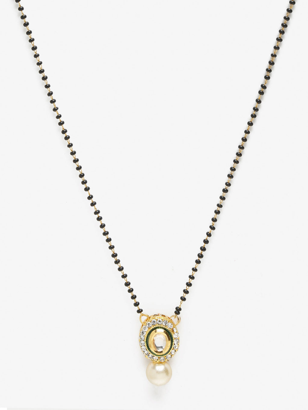 Gold-Plated Black Beaded White Kundan Studded Mangalsutra - Ruby Raang - Distacart