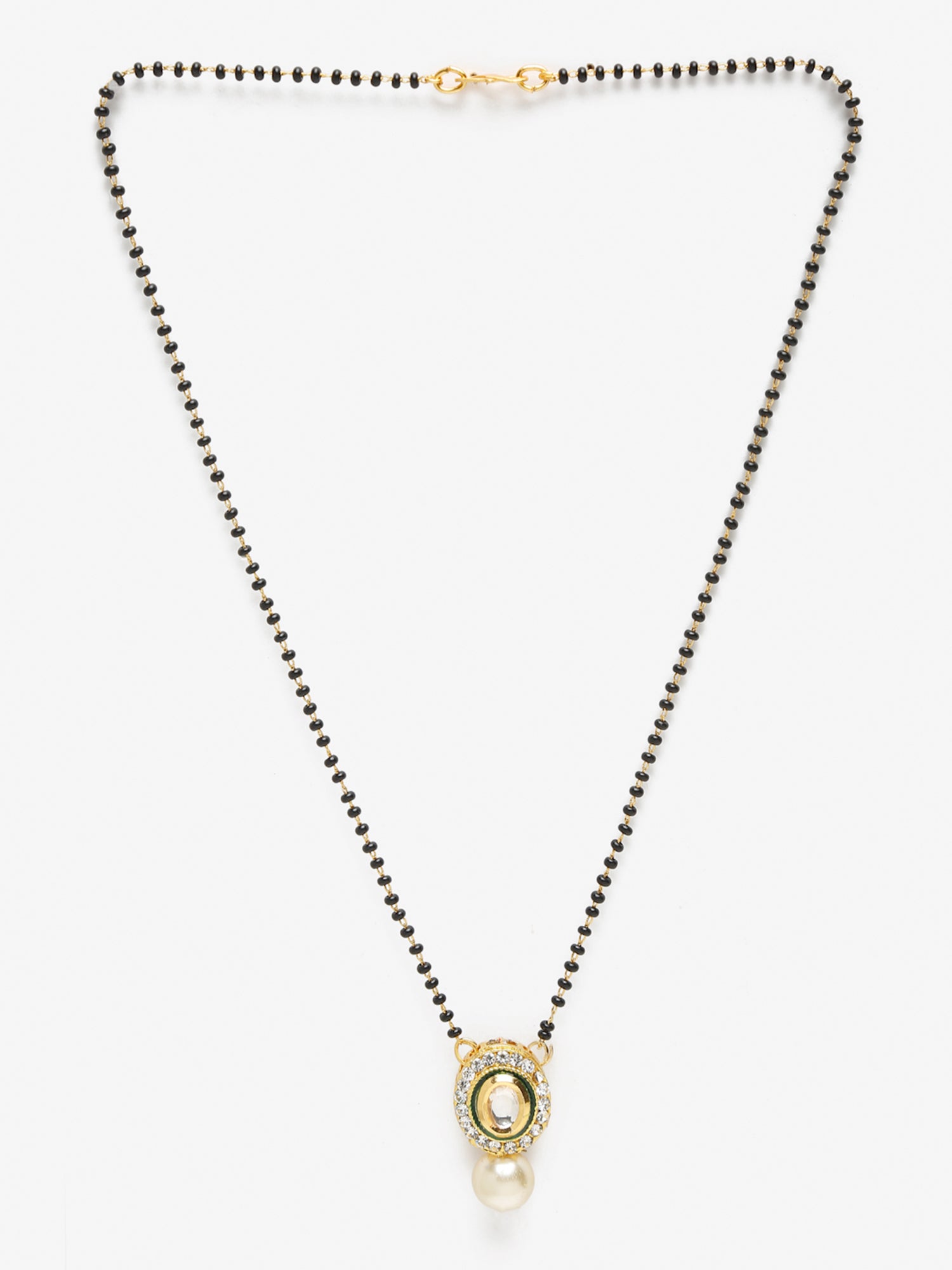 Gold-Plated Black Beaded White Kundan Studded Mangalsutra - Ruby Raang - Distacart