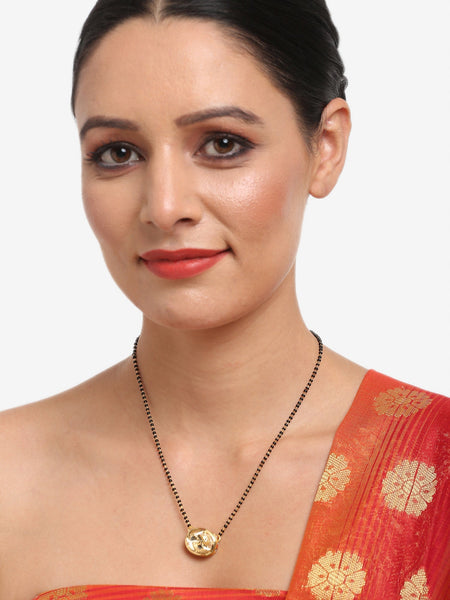 Gold-Polished Black Beaded Kundan Mangalsutra - Ruby Raang