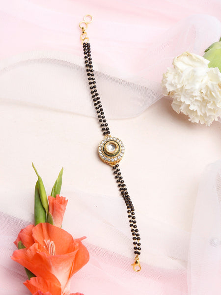 Women's Black Gold-Polished Kundan Mangalsutra Bracelet - Ruby Raang