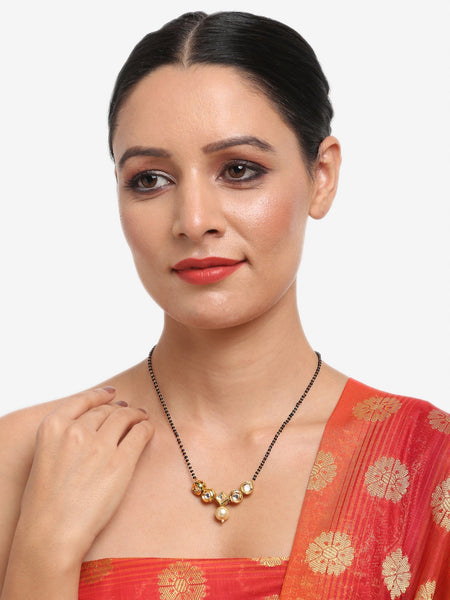 Black White Kundan Studded Mangalsutra - Ruby Raang