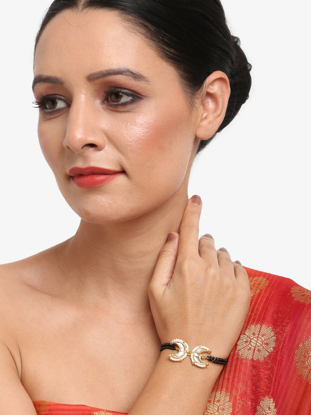 Black Gold-Toned Kundan Bracelet Mangalsutra - Ruby Raang - Distacart