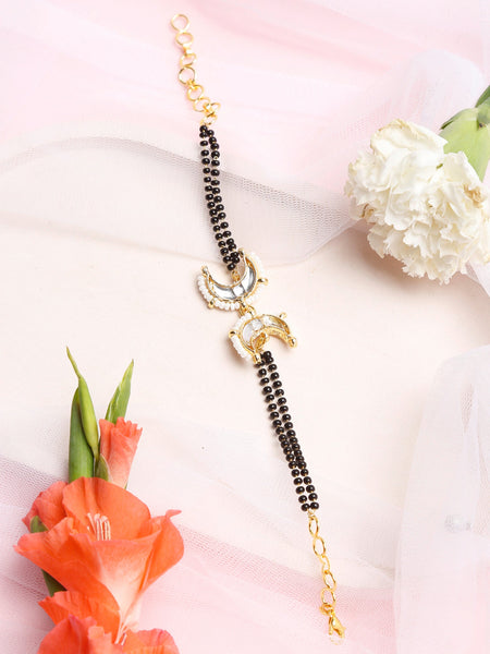 Black Gold-Toned Kundan Bracelet Mangalsutra - Ruby Raang