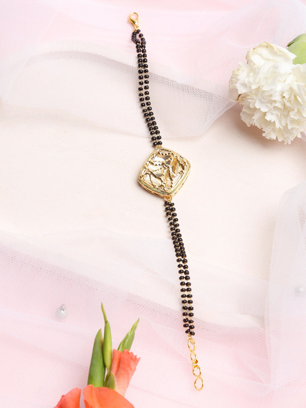 Women's Black Gold-Plated Kundan Mangalsutra Bracelet - Ruby Raang - Distacart