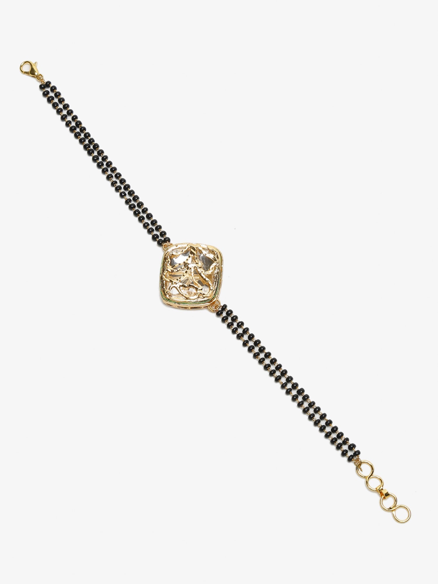 Women's Black Gold-Plated Kundan Mangalsutra Bracelet - Ruby Raang - Distacart