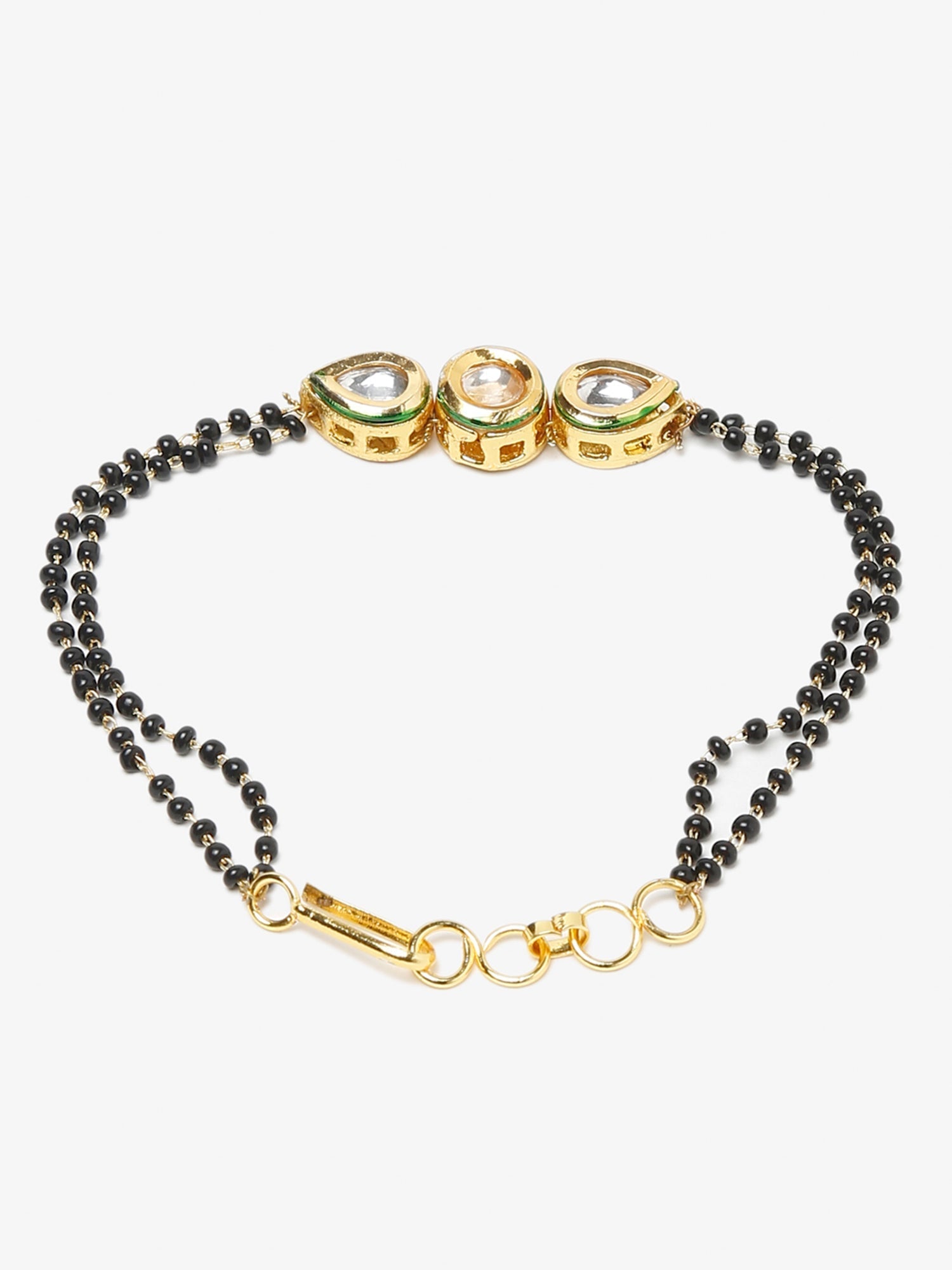 Black Gold-Toned Kundan Bracelet Mangalsutra - Ruby Raang - Distacart