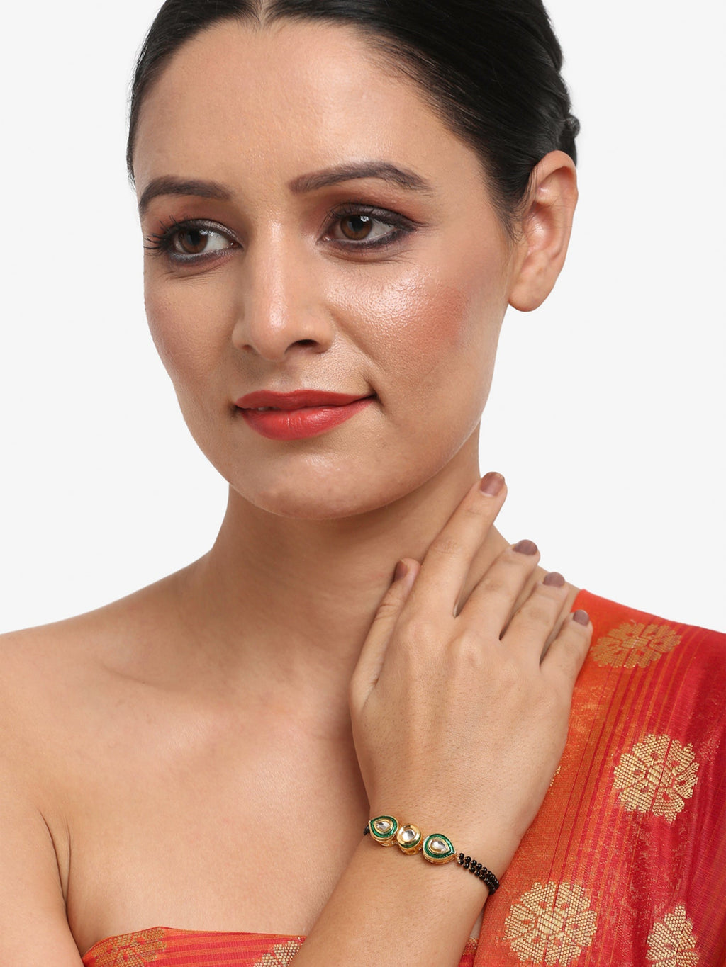 Black Gold-Plated Kundan Bracelet Mangalsutra - Ruby Raang - Distacart