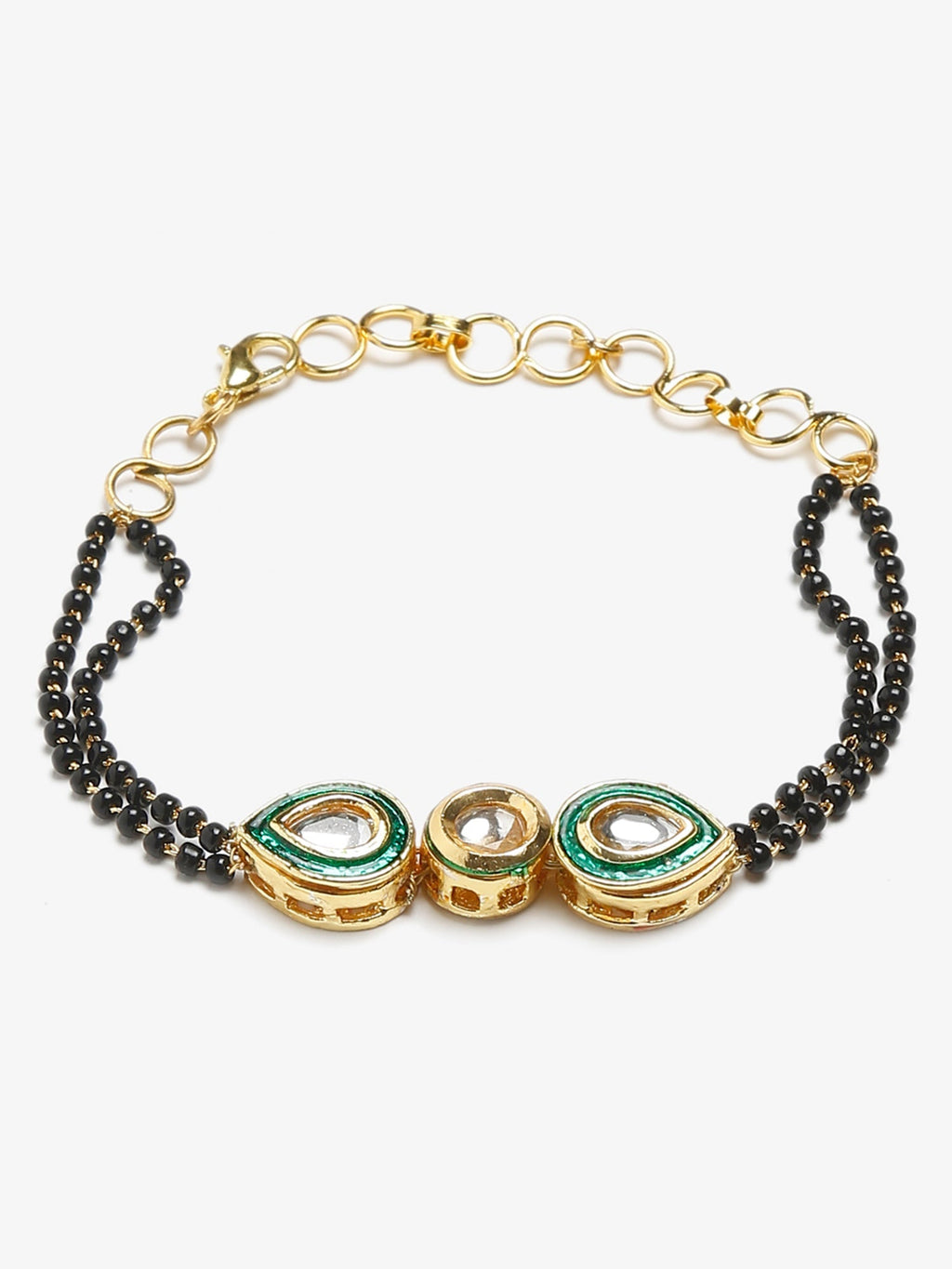 Black Gold-Plated Kundan Bracelet Mangalsutra - Ruby Raang - Distacart