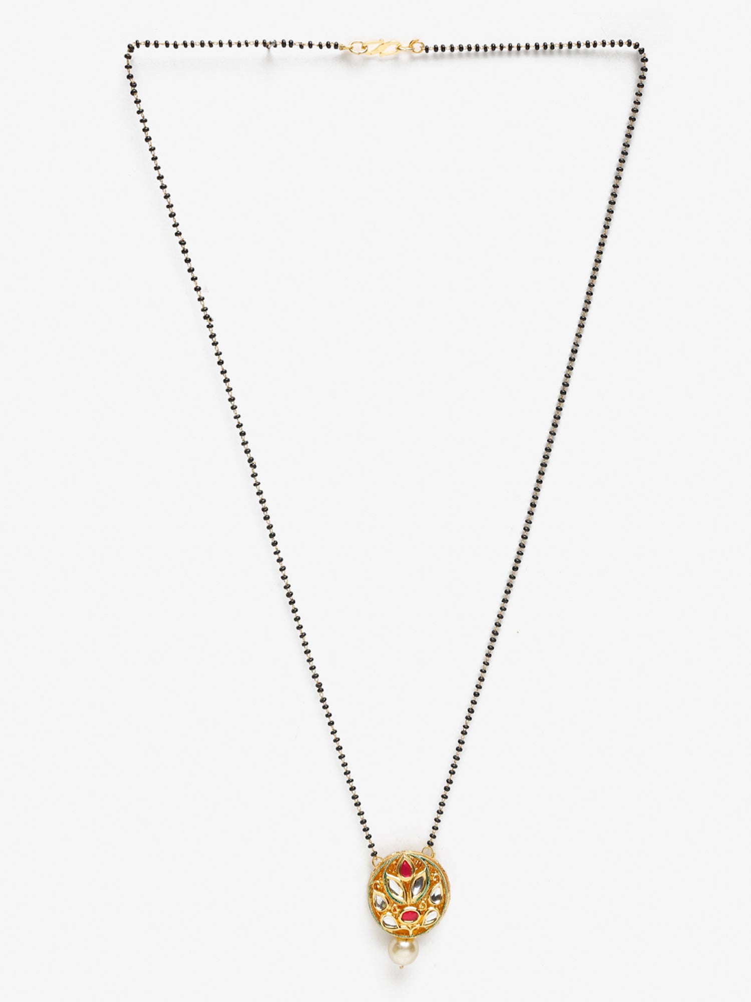 Gold-Plated Black Beaded White Kundan Studded Mangalsutra - Ruby Raang - Distacart
