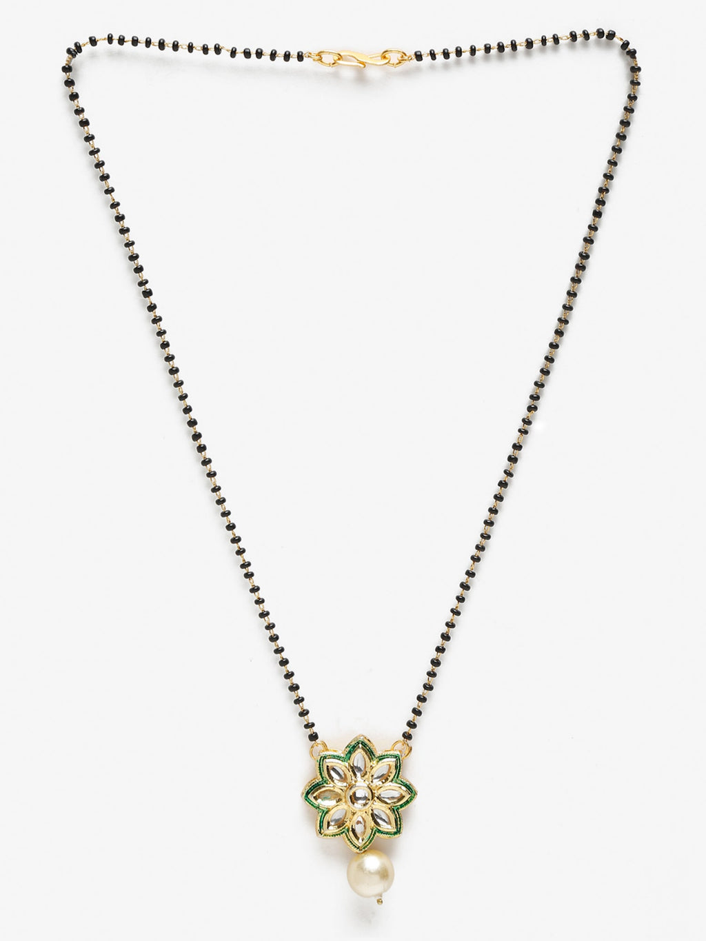 Gold-Plated Black Beaded White Kundan Studded Handcrafted Mangalsutra - Ruby Raang - Distacart