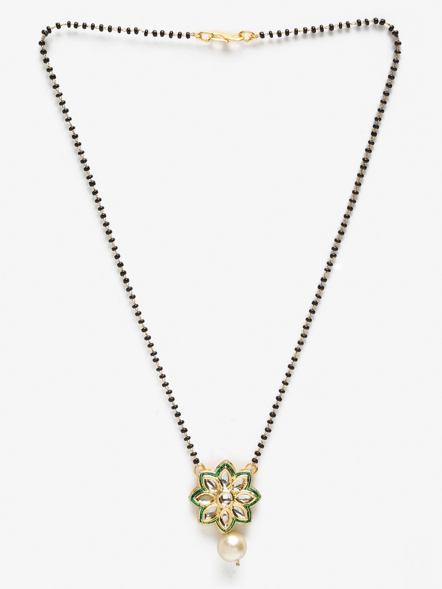 Gold-Plated Black Beaded White Kundan Studded Handcrafted Mangalsutra - Ruby Raang - Distacart